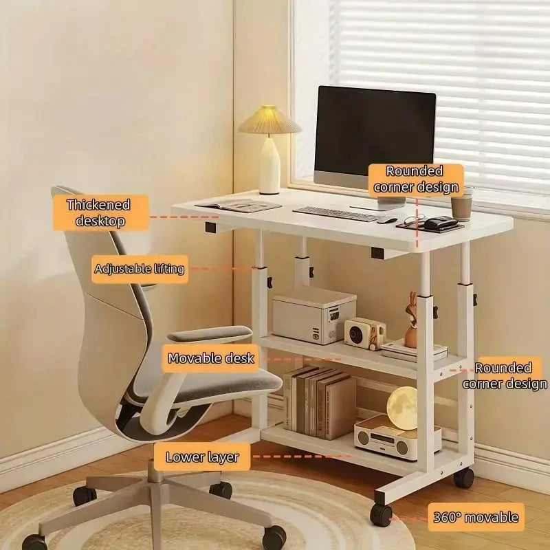 Height-Adjustable Mobile Table with Lockable Wheels, Reinforced Frame Folding Side Table, Black And White Handmade Art Workstation, Small Space Storage Table for Bedroom, Living Room, Or Study, Ideal Gift for Crafters, Artist