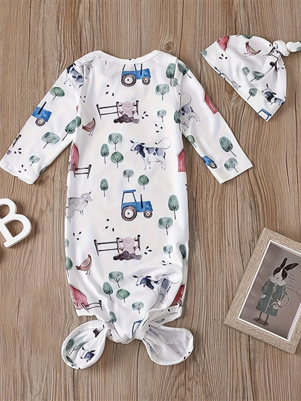 Newborn Baby Boys Girls Gown, Unisex Babies' Cotton Clothing With Hat Outfits