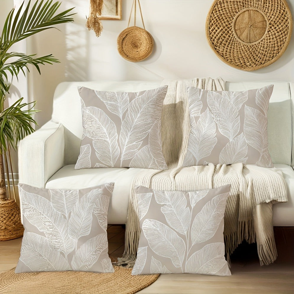 4pcs Printed Pillow Cover Set, Leaf Pattern Cushions for Bedroom Sofa, Creating a Cozy Rest Atmosphere, Adding Natural Comfort to Home, A Thoughtful Companion for Relaxation, 17.7x17.7 Inches, Zipper Closure, Machine Washable