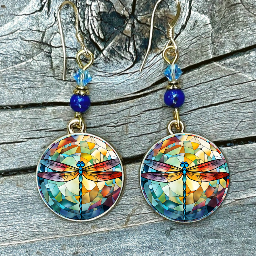 2pcs Dragonfly Earrings Stained Glass Earrings Nature Earrings Artistic Earrings Round Earrings Insect Earrings Jewelry Accessories Unique Jewelry Christmas Gifts Valentine Gifts Everyday Gifts Spring Gifts