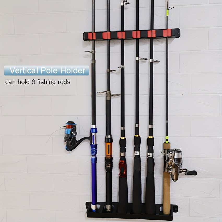 2pcs Black ABS Fishing Rod Holder - Wall-Mounted, High-Density Foam Grip Storage Box with Multiple Compartments for Garage and Sports Equipment Organization, Durable Foam Handle, Fishing Rod Rack