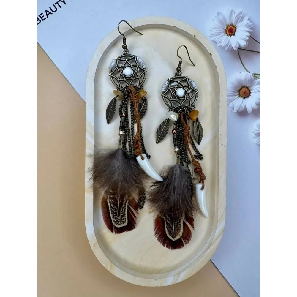 Women' Bohemian Long Tassel Earrings with Hollow Leaf Pendant - Vintage Western Suitable for Parties, Proms, Music Festivals, Holiday Wear & Everyday Accessories - Leaf for - Style