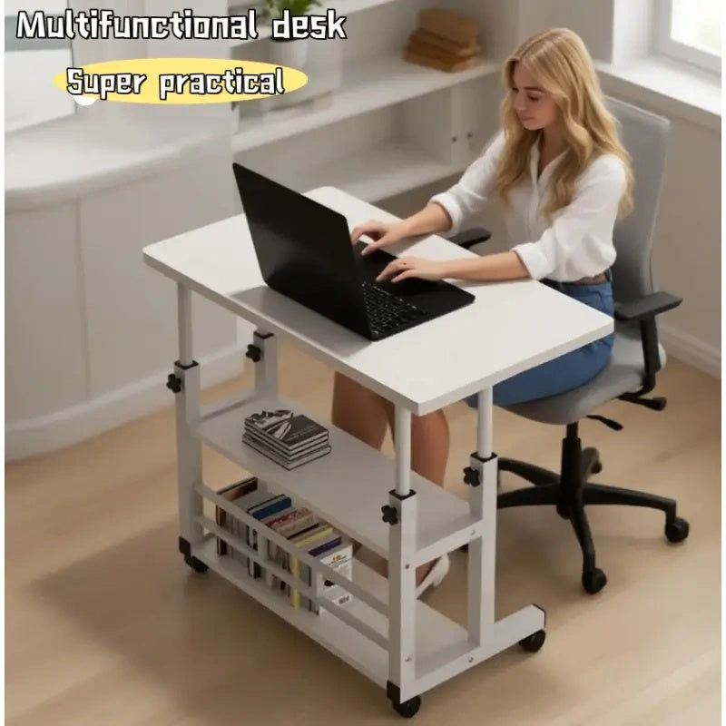 Height-Adjustable Mobile Table with Lockable Wheels, Reinforced Frame Folding Side Table, Black And White Handmade Art Workstation, Small Space Storage Table for Bedroom, Living Room, Or Study, Ideal Gift for Crafters, Artist