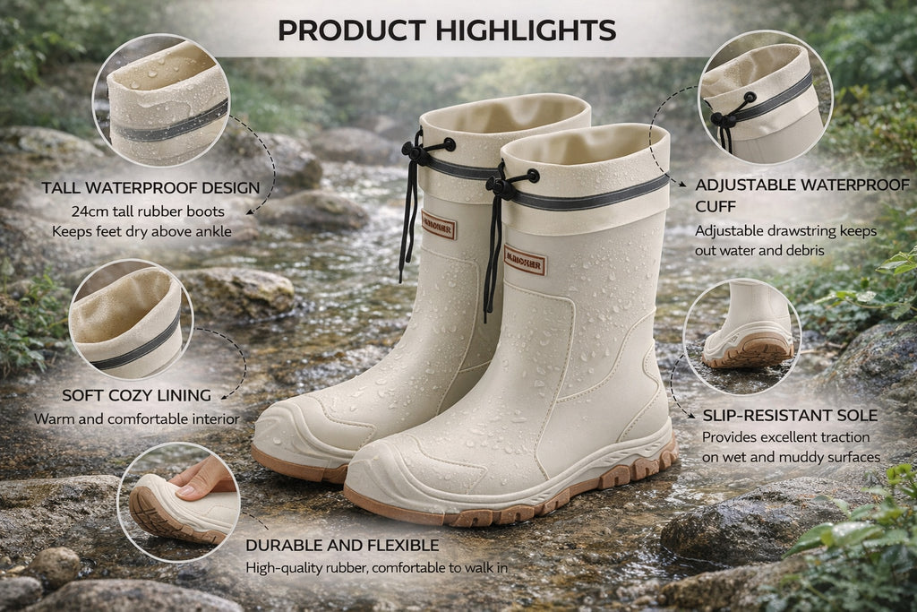 Women's High-end High Quality Rain Boots, Mid-calf Non-slip Rubber Rain Boots with Lightweight Cushioned Soles, Comfortable and Breathable, Suitable for Outdoor Walking, Gardening, and Various Weather Conditions