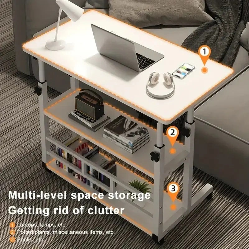 Height-Adjustable Mobile Table with Lockable Wheels, Reinforced Frame Folding Side Table, Black And White Handmade Art Workstation, Small Space Storage Table for Bedroom, Living Room, Or Study, Ideal Gift for Crafters, Artist