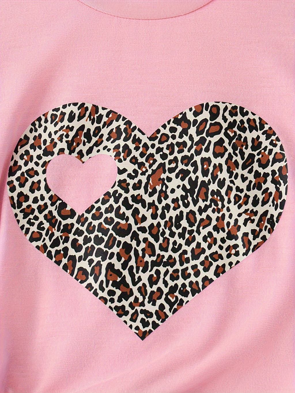 2pcs, Girls Heart Graphic T-shirt + Imitation Denim Print Pants Set Casual Outfits For Girls Outdoor Gift