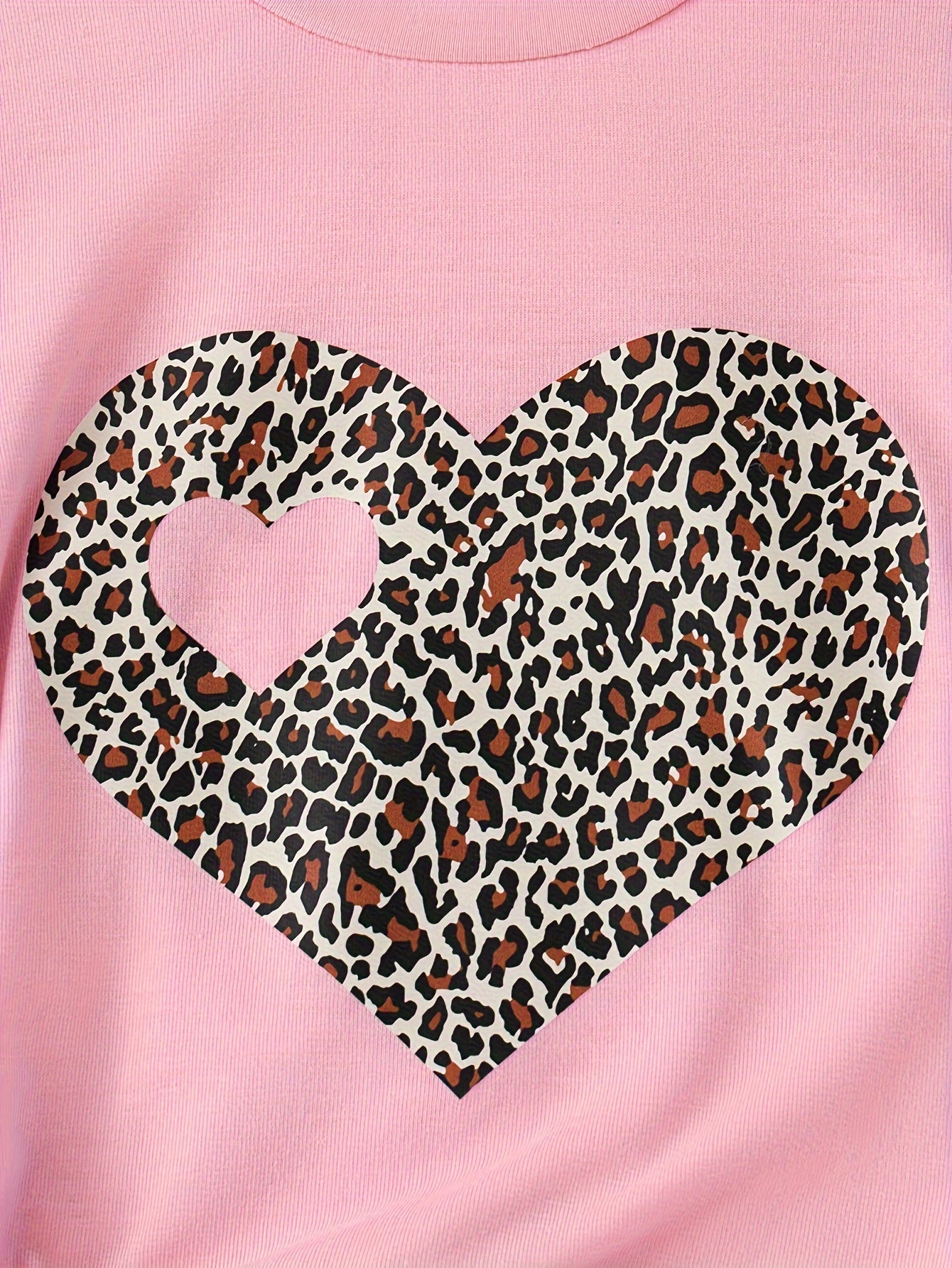 2pcs, Girls Heart Graphic T-shirt + Imitation Denim Print Pants Set Casual Outfits For Girls Outdoor Gift