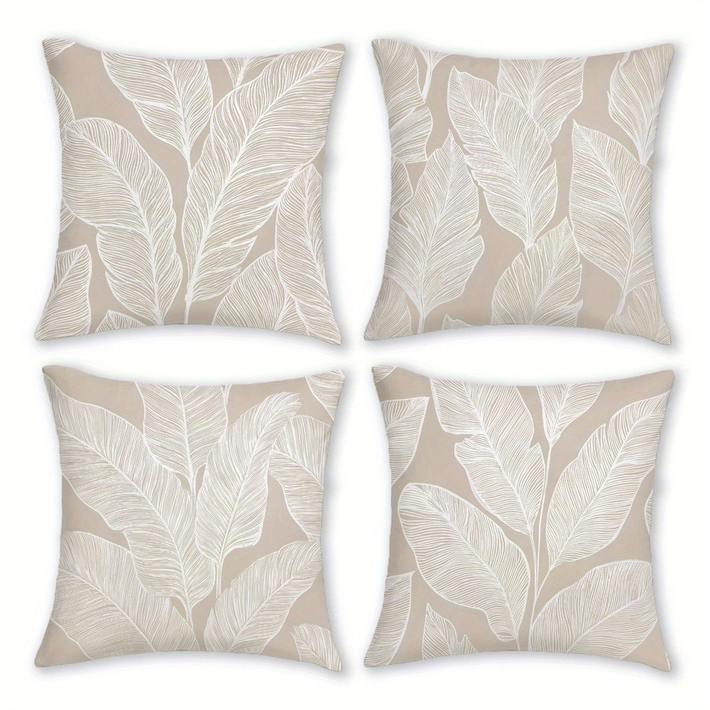 4pcs Printed Pillow Cover Set, Leaf Pattern Cushions for Bedroom Sofa, Creating a Cozy Rest Atmosphere, Adding Natural Comfort to Home, A Thoughtful Companion for Relaxation, 17.7x17.7 Inches, Zipper Closure, Machine Washable