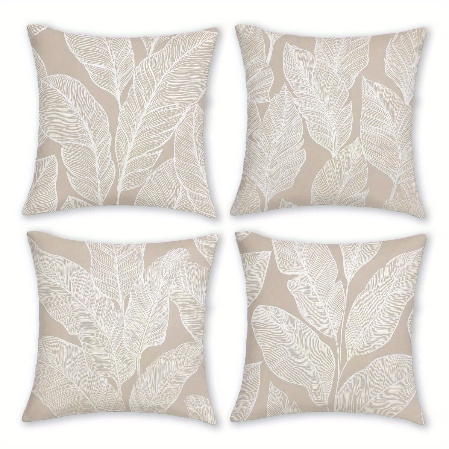 4pcs Printed Pillow Cover Set, Leaf Pattern Cushions for Bedroom Sofa, Creating a Cozy Rest Atmosphere, Adding Natural Comfort to Home, A Thoughtful Companion for Relaxation, 17.7x17.7 Inches, Zipper Closure, Machine Washable