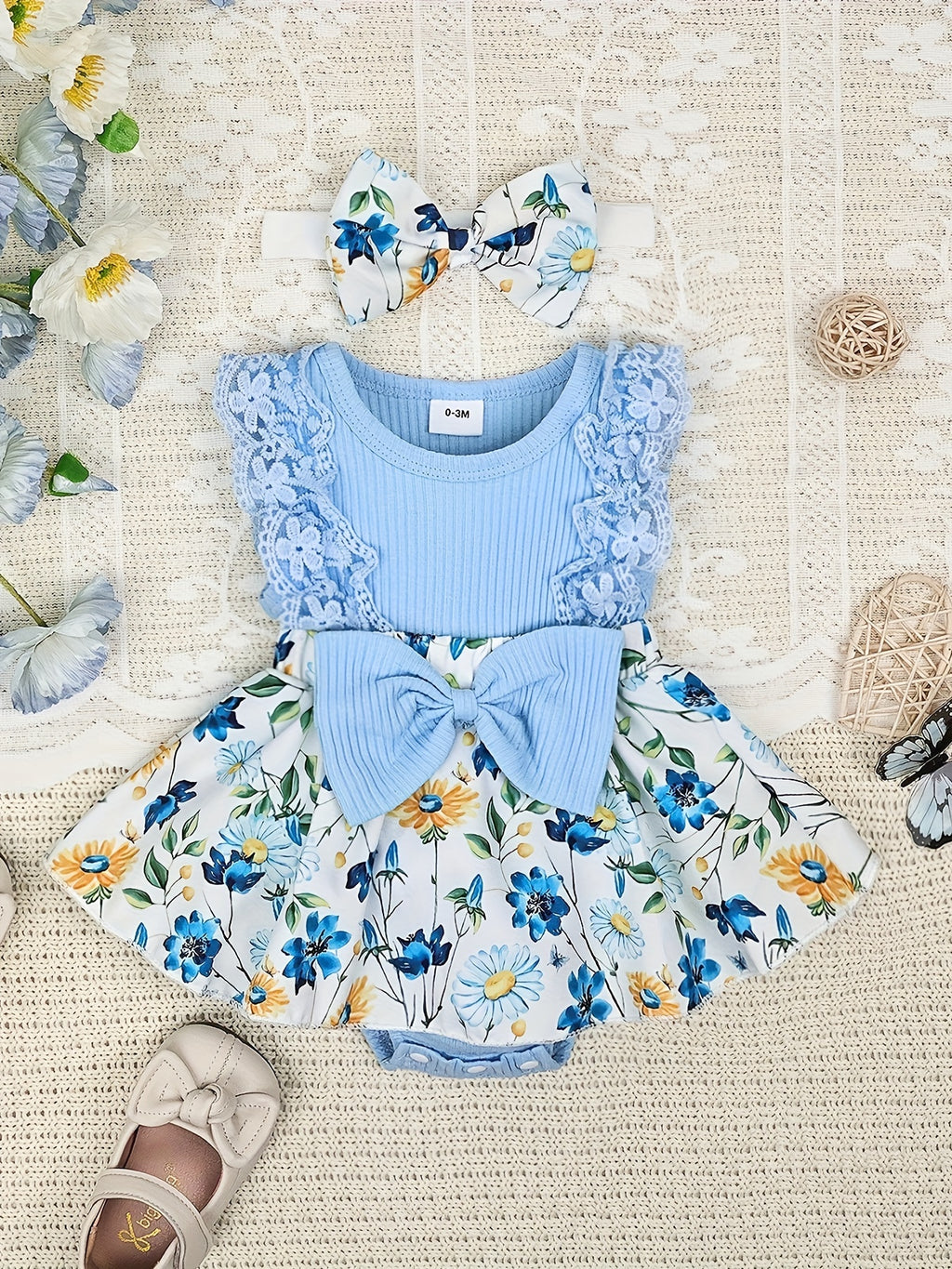 Baby Girl's Dressy Romper Dress - Random Print, Soft Cotton Knit Fabric - Summer Outfits | Hand Wash or Dry Clean | Regular Fit