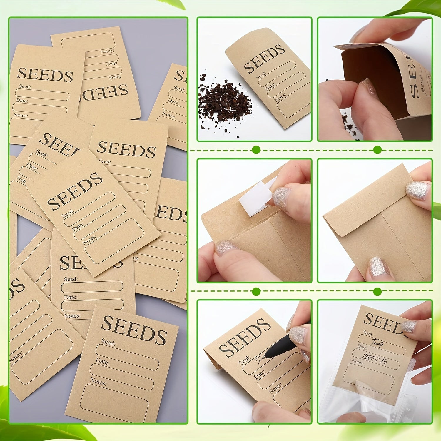 Seed Storage and Organization Kit, Includes 1 Seed Storage and Organizing Bag with 200 Seed Organizing Bags, 50 Reusable Self-Sealing Seed Envelopes, 1 Seed Sower