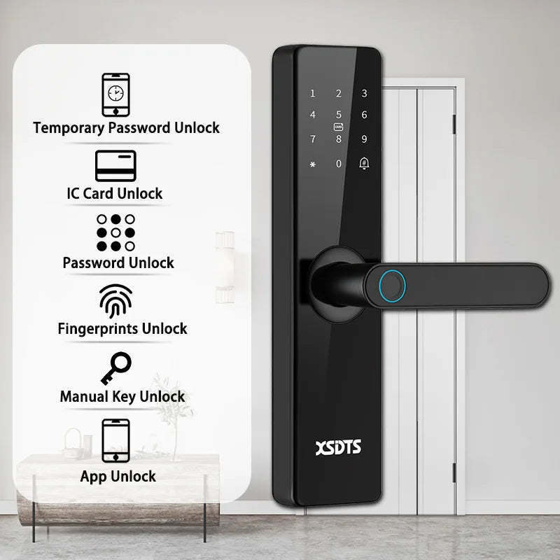 XSDTS F17 Smart Door Lock Tuya/TTlock WiFi App Remote Control Fingerprint Unlock Security Smart Digital Lock for Home  Office