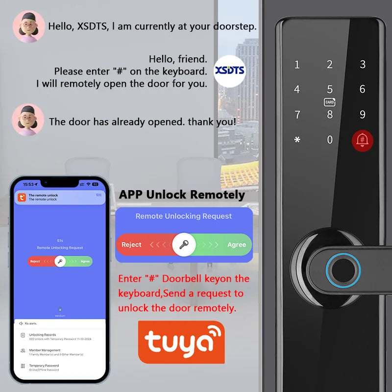XSDTS F17 Smart Door Lock Tuya/TTlock WiFi App Remote Control Fingerprint Unlock Security Smart Digital Lock for Home  Office
