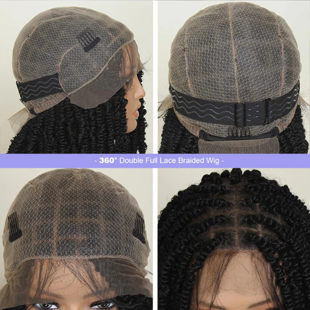 Short Curly Braids Bob Wig For Black Women Double Full Lace Front Curly Micro Box Braided Bob Wig with Baby Hair Pre Plucked