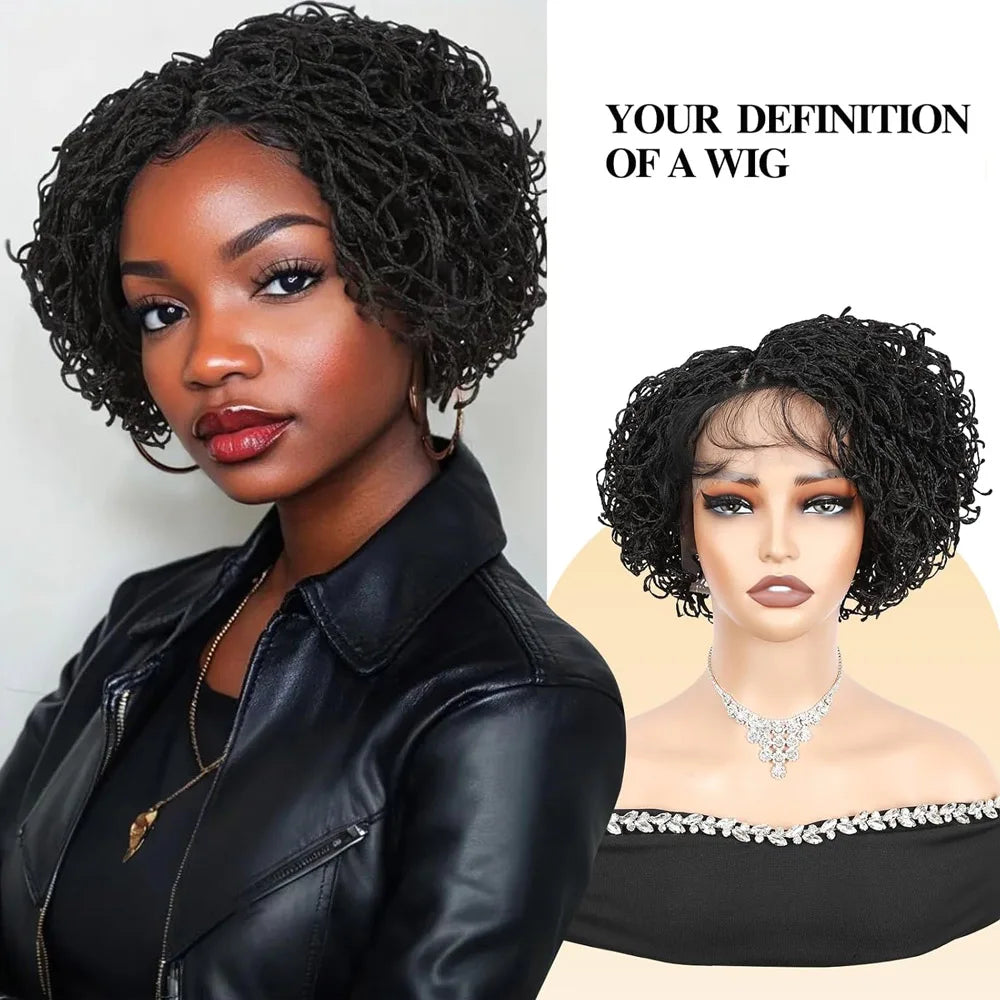 Short Curly Braids Bob Wig For Black Women Double Full Lace Front Curly Micro Box Braided Bob Wig with Baby Hair Pre Plucked