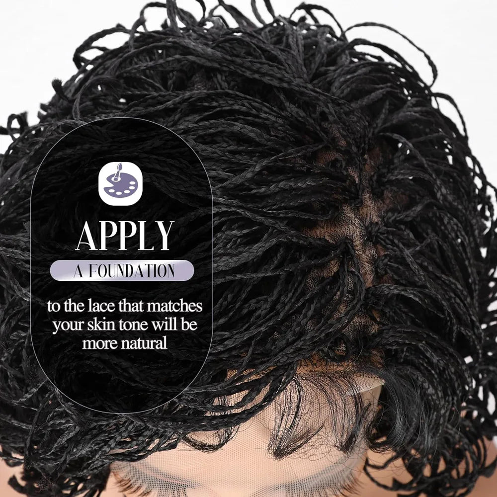 Short Curly Braids Bob Wig For Black Women Double Full Lace Front Curly Micro Box Braided Bob Wig with Baby Hair Pre Plucked