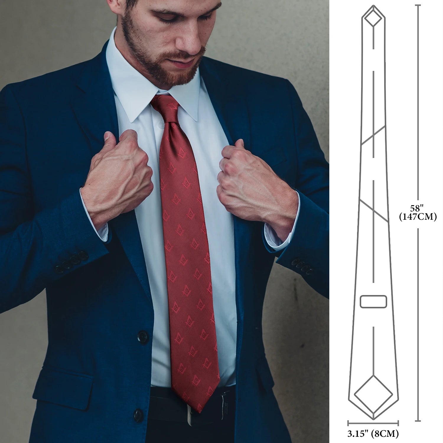 HAWSON New Design Masonic neckties for men Compass G Letter Pattern for Freemason Members  8CM Polyester Tie Party Gift
