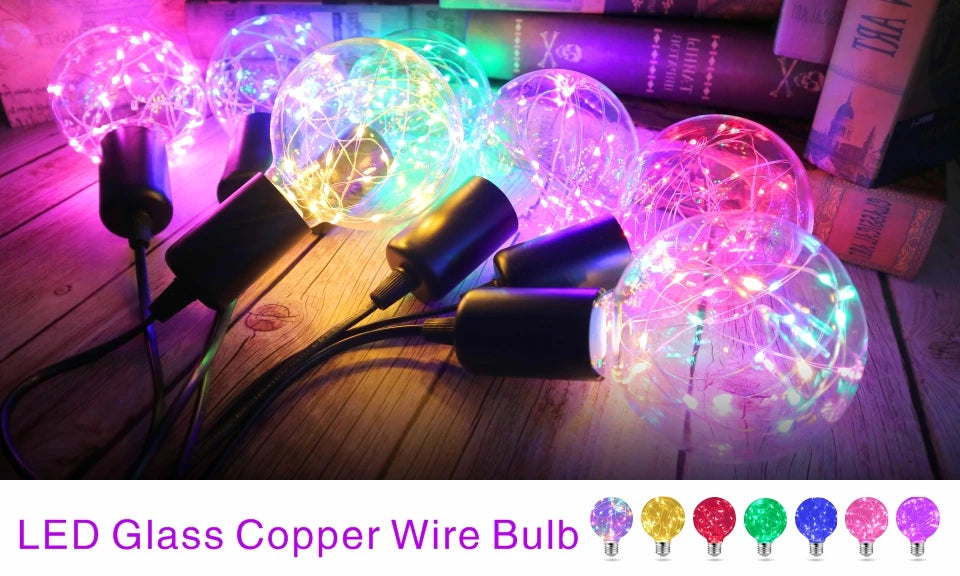 LED Edison String Night Light Bulb E27 110V 220V G95 Colorful Round Globe Glass RGB Copper Wire Bulb Home Decor Holiday Lamp