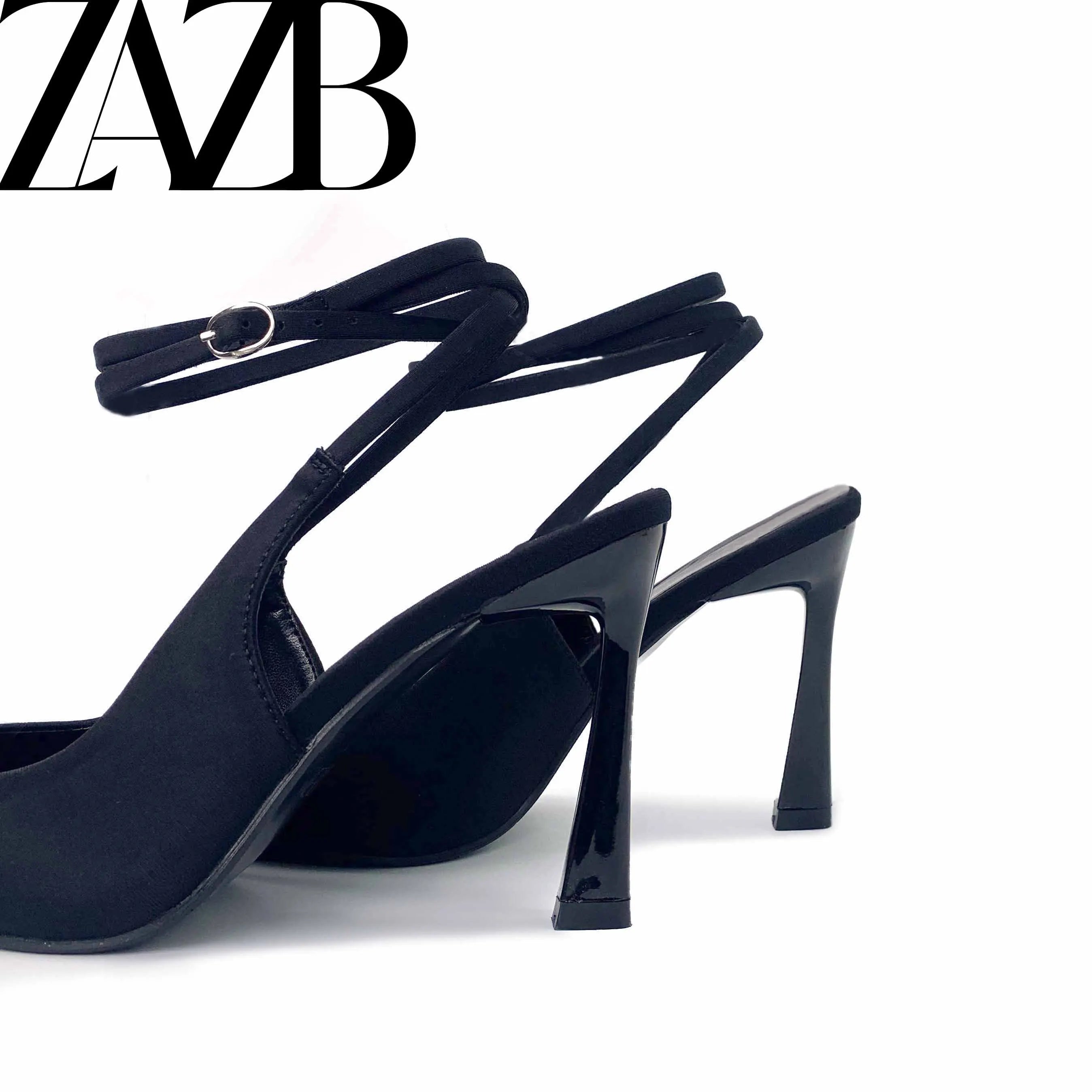 Women's Crossed Thin Ribbon Pointed Toe Heeled Sandals