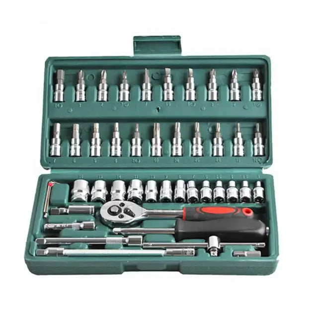 46-Piece 1/4 Inch Automotive Ratchet Wrench Tool Kit with Hard Case