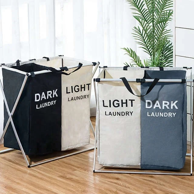 1pc Retail Quality X-Shape Foldable Hamper Three Grid Home Laundry Storage Bag with Lid Good for Dirty Laundry