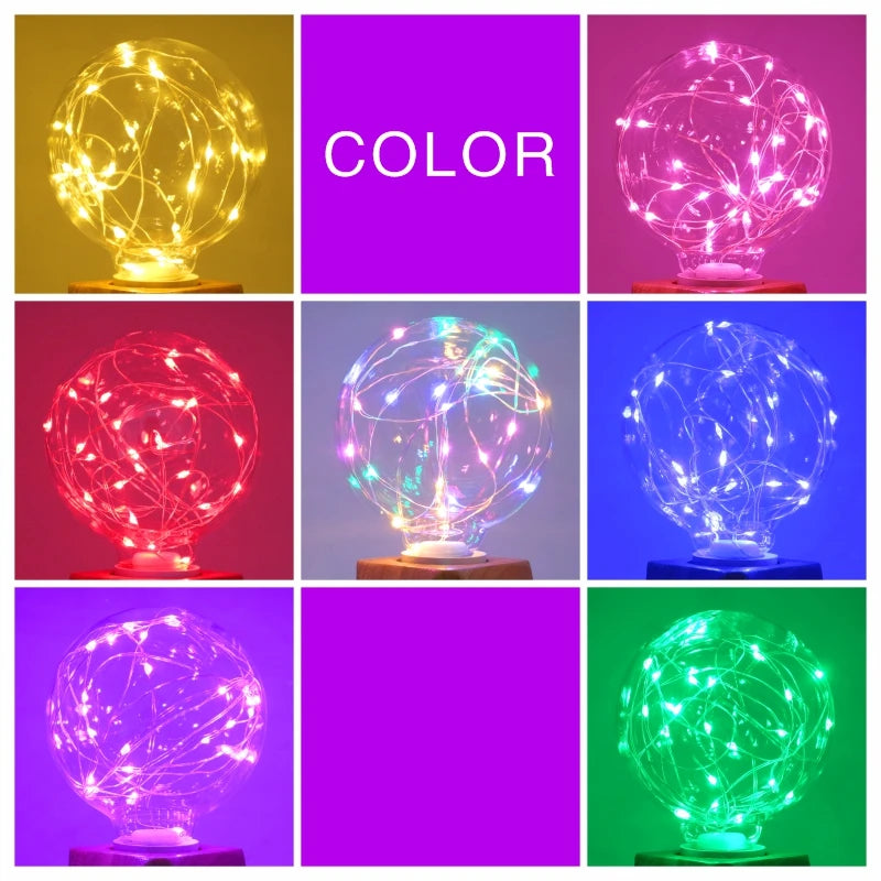 LED Edison String Night Light Bulb E27 110V 220V G95 Colorful Round Globe Glass RGB Copper Wire Bulb Home Decor Holiday Lamp