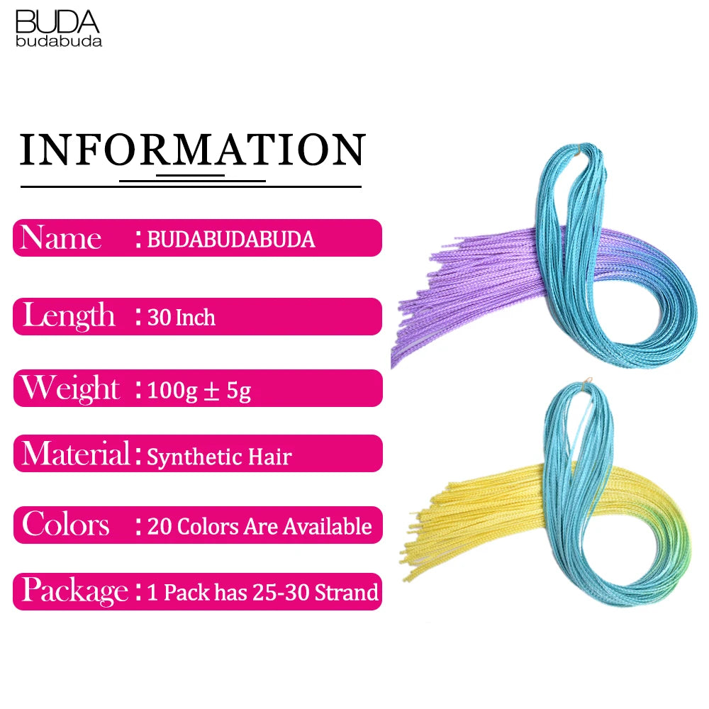 Ombre Zizi Braids Thin Box Braids Crochet Hair Extensions Synthetic Hair Rainbow Thin Zizi Braids Hair Bundles BudaBuda