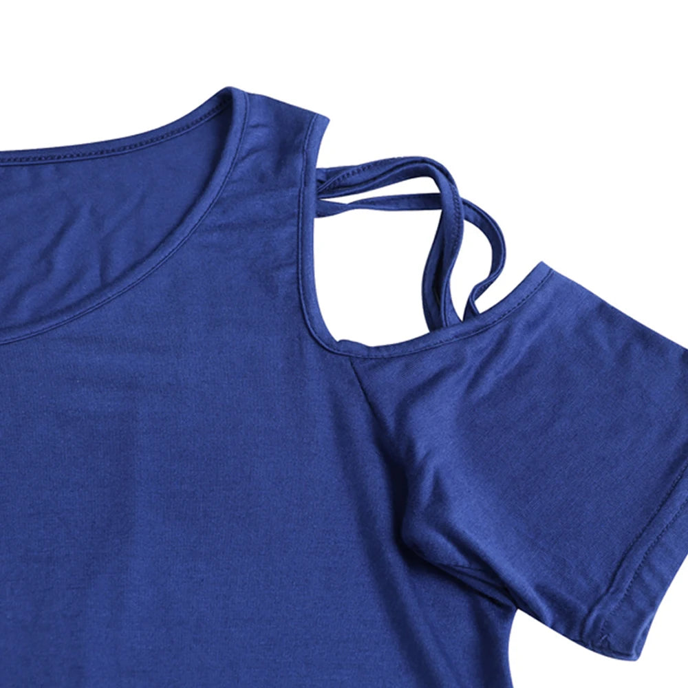 Women T-shirt 2026 New Fashion T Shirt Ladies Casual Letter Dance T-shirt Summer Casual Off Shoulder Hollow Femme Tops Tee