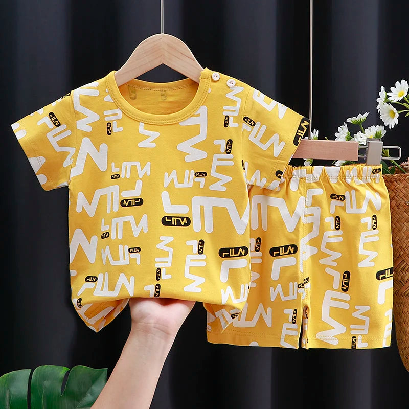 Baby & Toddler Cotton T-Shirt & Shorts Set – Unisex Cartoon Print Summer Outfit | 6M–4T