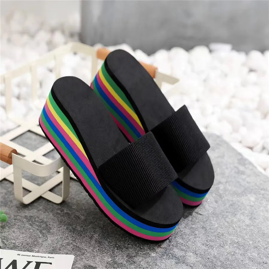 Women's Rainbow Ribbon Beach Flip Flops & Slippers