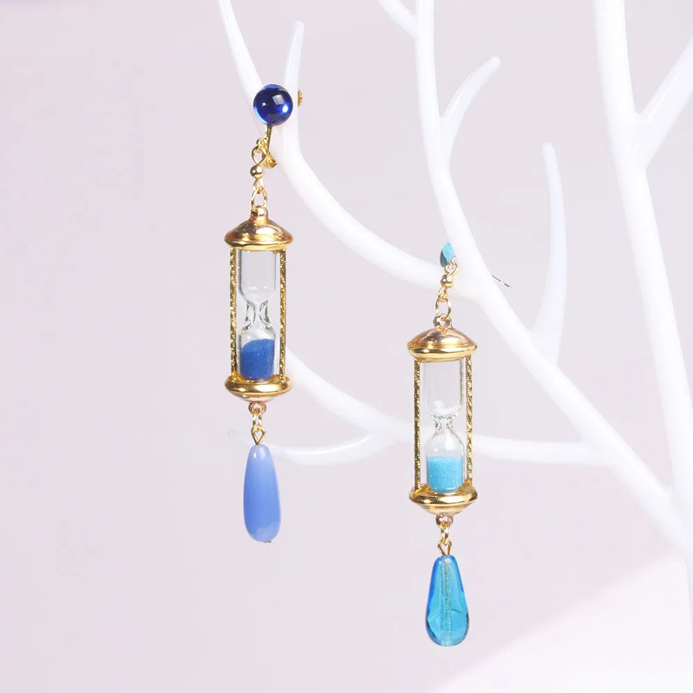Vanitas Blue Hourglass Drop Earrings Anime The Case Study of Vanitas Earrings Anti-allergic Ear Clips Ear Bone Buckle Jewelry