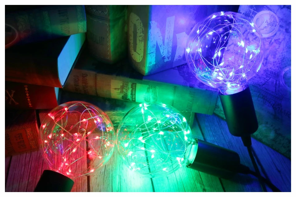 LED Edison String Night Light Bulb E27 110V 220V G95 Colorful Round Globe Glass RGB Copper Wire Bulb Home Decor Holiday Lamp