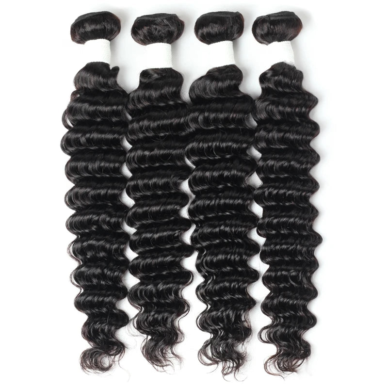 Wholesale 10A Deep Wave Mink Brazilian Virgin Hair Extensions Shein Bundles with Scrunchie Wig Private Label Remy Hair Packaging