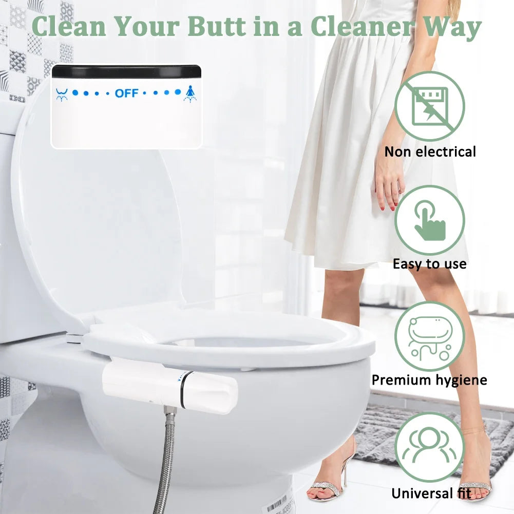 Home Fresh Water Spray Non-Electric Mechanical Toilet Bidet Seat Attachment Self-Cleaning Retractable Plastic Ceramic Bathroom