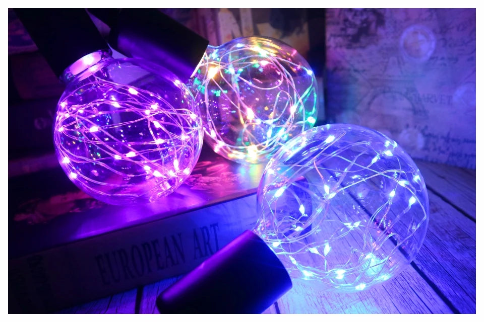LED Edison String Night Light Bulb E27 110V 220V G95 Colorful Round Globe Glass RGB Copper Wire Bulb Home Decor Holiday Lamp