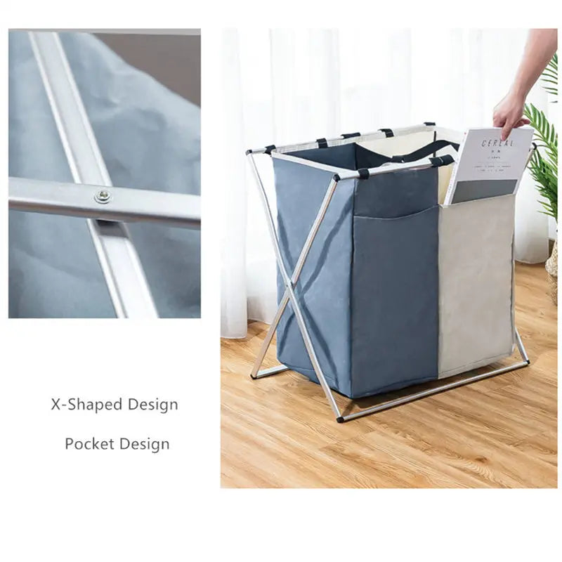 1pc Retail Quality X-Shape Foldable Hamper Three Grid Home Laundry Storage Bag with Lid Good for Dirty Laundry