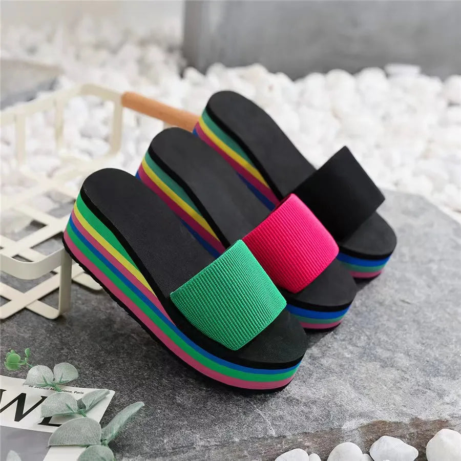 Women's Rainbow Ribbon Beach Flip Flops & Slippers