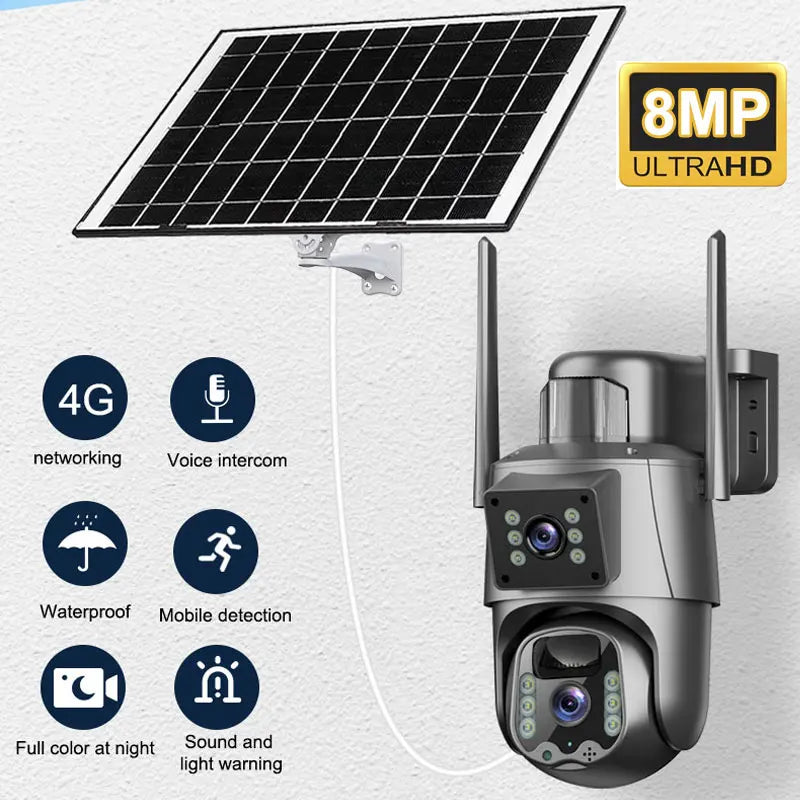 8MP solar low-power surveillance camera outdoor 4G sim card network remote home 4K HD wireless wifi  ptz security cctv camera