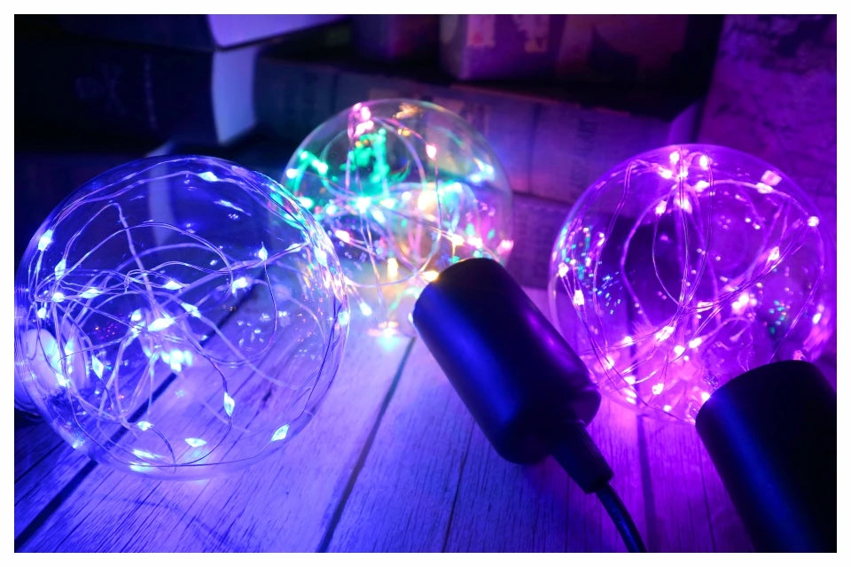 LED Edison String Night Light Bulb E27 110V 220V G95 Colorful Round Globe Glass RGB Copper Wire Bulb Home Decor Holiday Lamp