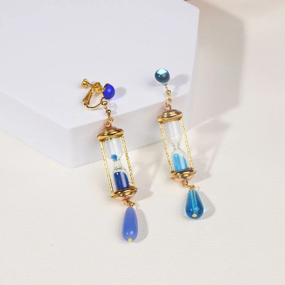 Vanitas Blue Hourglass Drop Earrings Anime The Case Study of Vanitas Earrings Anti-allergic Ear Clips Ear Bone Buckle Jewelry