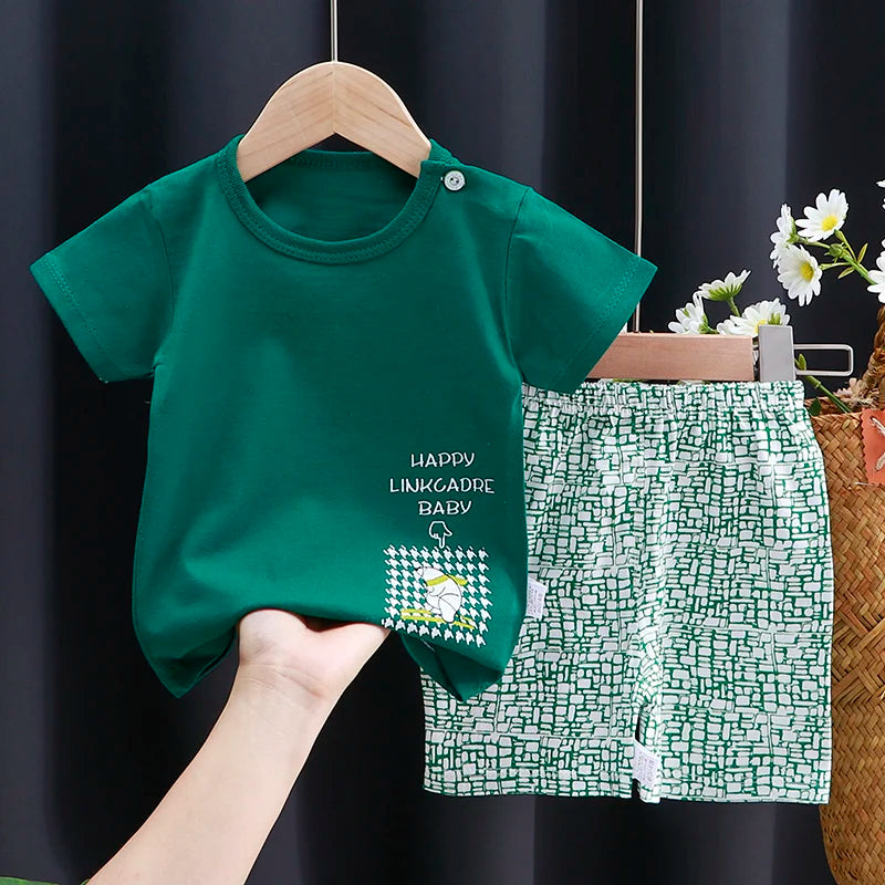 Baby & Toddler Cotton T-Shirt & Shorts Set – Unisex Cartoon Print Summer Outfit | 6M–4T