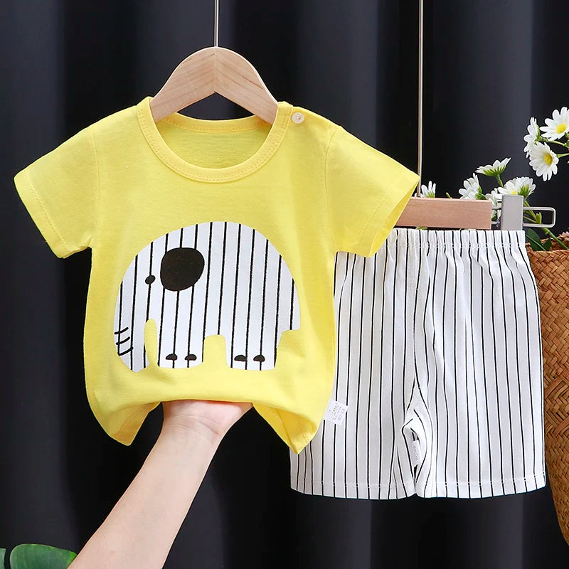 Baby & Toddler Cotton T-Shirt & Shorts Set – Unisex Cartoon Print Summer Outfit | 6M–4T