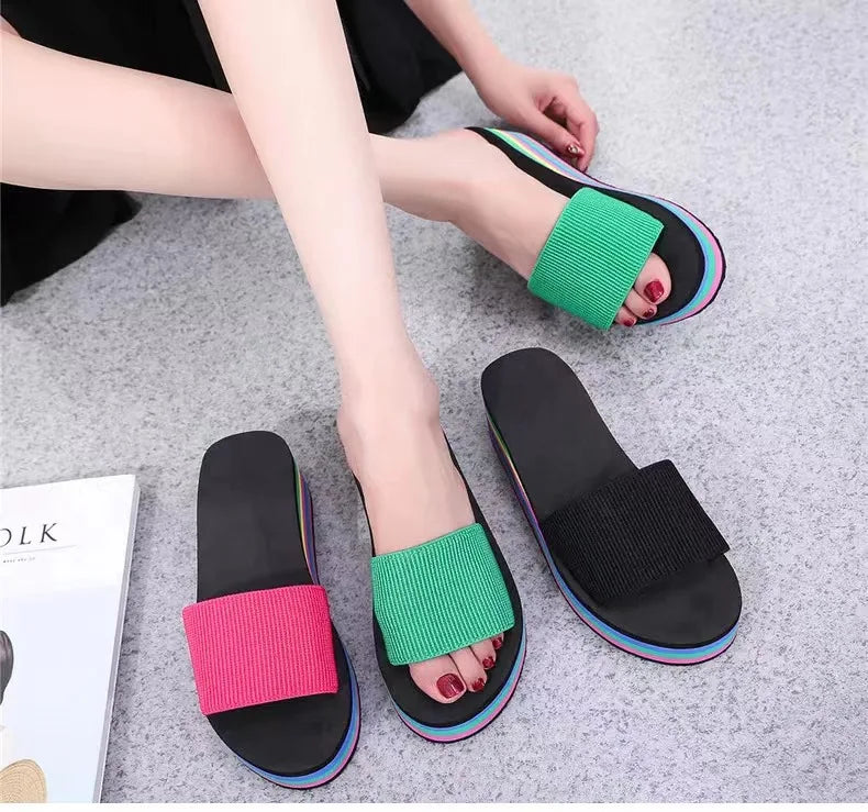 Women's Rainbow Ribbon Beach Flip Flops & Slippers