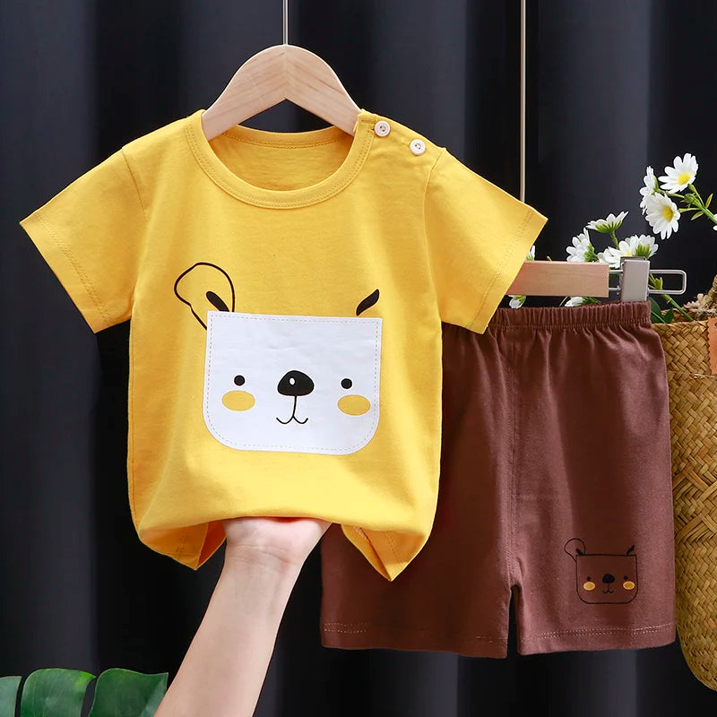 Baby & Toddler Cotton T-Shirt & Shorts Set – Unisex Cartoon Print Summer Outfit | 6M–4T
