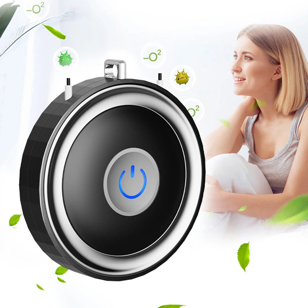 USB Rechargeable Wearable Necklace Air Purifier, Home Hanging Neck Type Car Oxygen Bar at Any Time Negative Ion Air Purifier