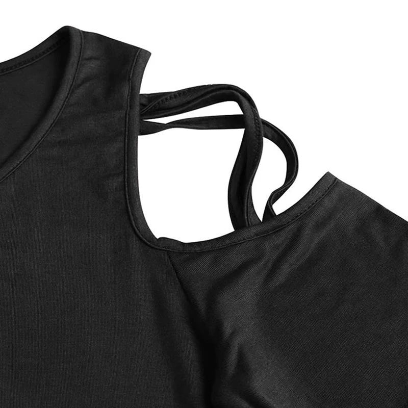 Women T-shirt 2026 New Fashion T Shirt Ladies Casual Letter Dance T-shirt Summer Casual Off Shoulder Hollow Femme Tops Tee