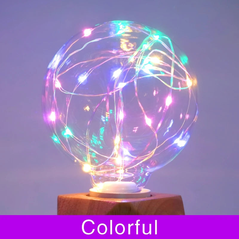 LED Edison String Night Light Bulb E27 110V 220V G95 Colorful Round Globe Glass RGB Copper Wire Bulb Home Decor Holiday Lamp
