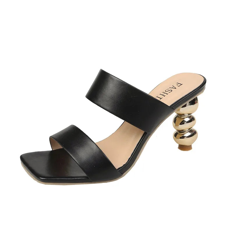 Women's Square Toe Double Strap Ankle Heeled Sandals