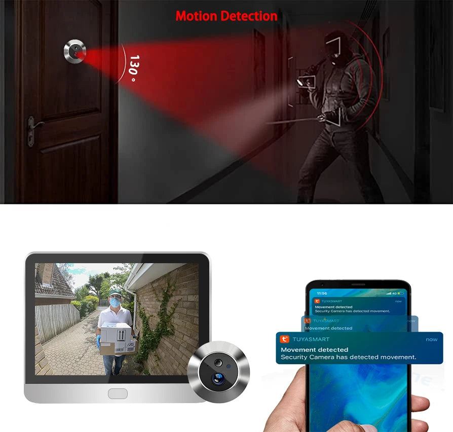 3MP Tuya Smart Video Door Phone 2.4G Wifi 4.3inch LCD Digital Door Eye Camera with One Way Audio Security Peepholes for Home