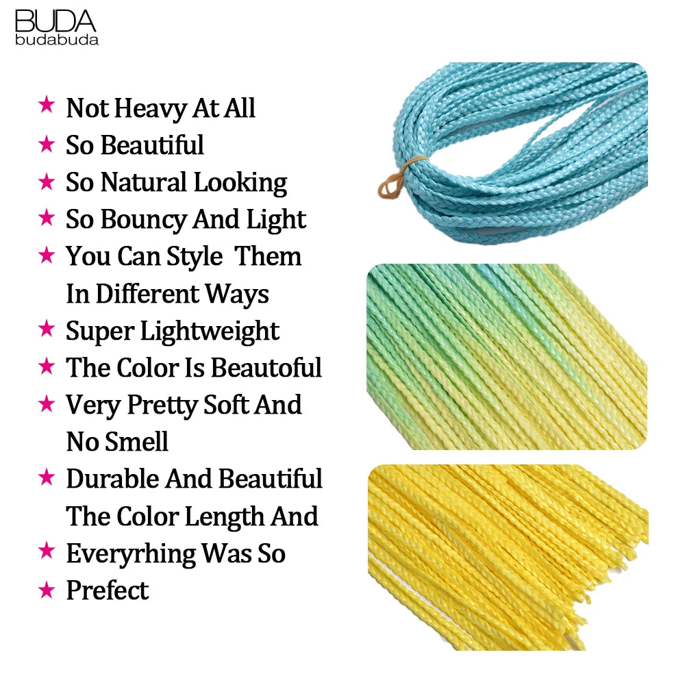Ombre Zizi Braids Thin Box Braids Crochet Hair Extensions Synthetic Hair Rainbow Thin Zizi Braids Hair Bundles BudaBuda